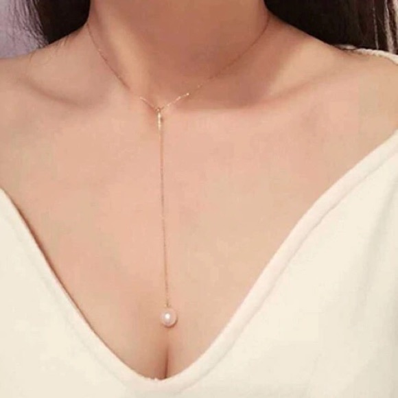 ‼️3/$30 Pearl Lariat Dainty Gold Choker Necklace - Picture 2 of 7